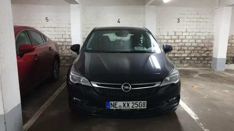 Knöpfchen wartet geduldig in der Garage – alles bereit, auf zu neuen Ufern